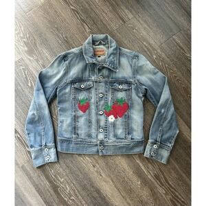 Vintage Americanino Strawberry Patchwork Denim Jacket Women's L Farm Coquette